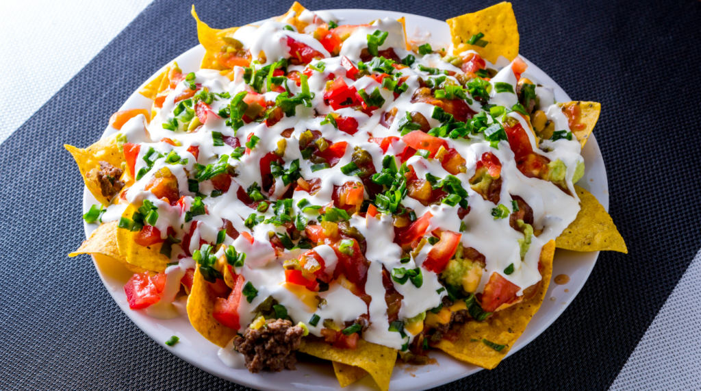 plate of loaded nachos